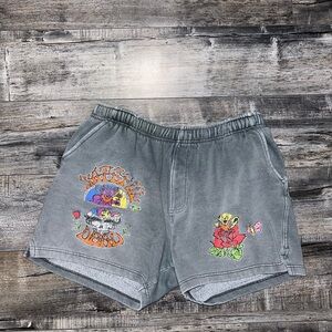 Gray Graphic Shorts with Colorful Design
